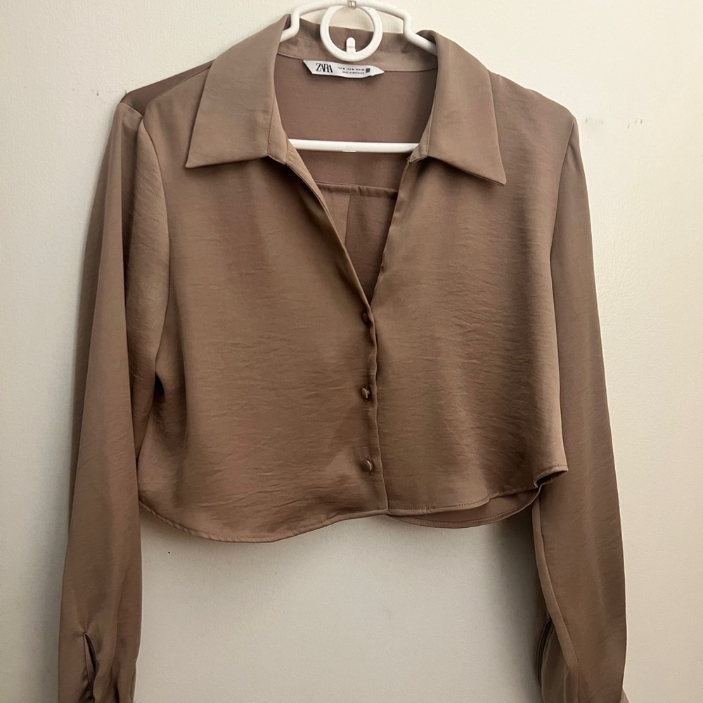 Zara Women's Tan Button-Down Shirt